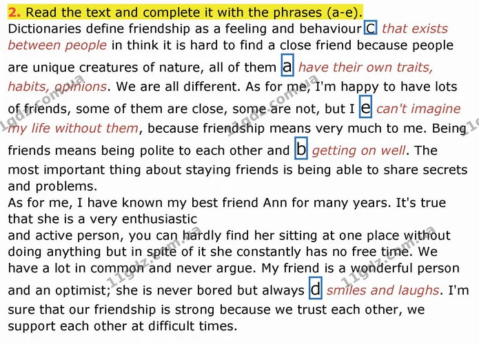 2. Read the text and complete it with the phrases (a-e). — ГДЗ Робочий зошит англійська мова 10 клас Ходаковська