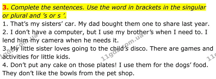 3. Complete the sentences. Use the word in brackets in the singular — ГДЗ Англійська мова 7 клас Коста
