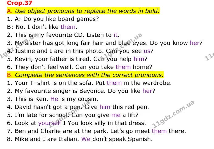 A. Use object pronouns to replace the words in bold. — ГДЗ Зошит граматика Англійська мова Мітчелл