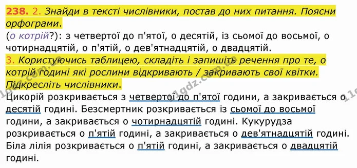 238. 2. Знайди в тексті числівники, постав до них питання. Поясни орфограми. — ГДЗ Українська мова та читання 4 клас Кравцова