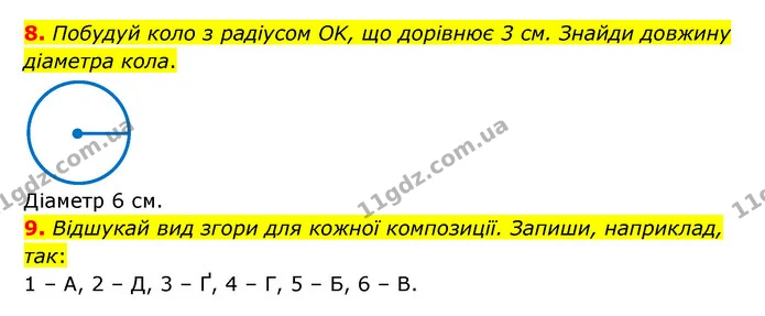 8. Побудуй коло з радіусом OK, що дорівнює 3 см. Знайди довжину діаметра кола. — ГДЗ Математика 3 клас Логачевська 1-2 ч.