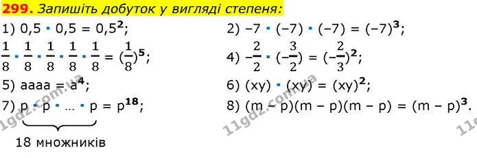 299. Запишіть добуток у вигляді степеня: — ГДЗ Алгебра 7 клас Істер 2024