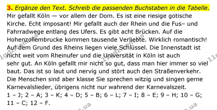 3. Ergänze den Text. Schreib die passenden Buchstaben in die Tabelle. — ГДЗ Німецька мова 8 клас Сидоренко
