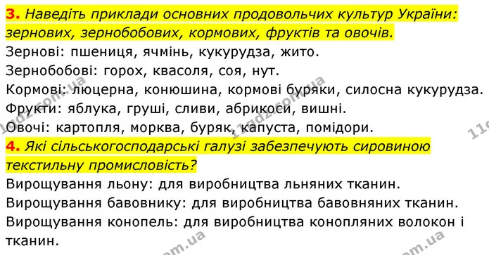 3. Наведіть приклади основних продовольчих культур України: зернових, зернобобових, кормових, фруктів та овочів. — ГДЗ Біологія 7 клас Тагліна