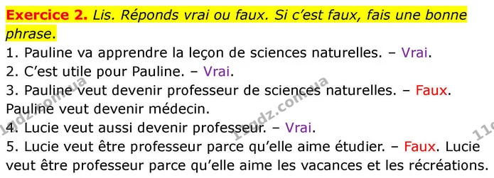 Exercice 2. Lis. Réponds vrai ou faux. Si c’est faux, fais une bonne phrase. — ГДЗ Французька мова 7 клас Чумак