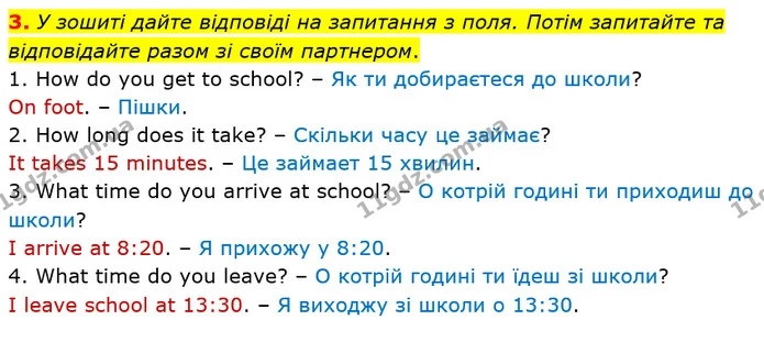 3. У зошиті дайте відповіді на запитання з поля. Потім запитайте та відповідайте разом зі своїм партнером. — ГДЗ Англійська мова 4 клас Мітчелл 2026
