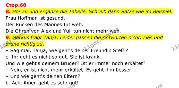 8. Hor zu und ergänze die Tabelle. Schreib dann Satze wie im Beispiel. — ГДЗ Німецька мова 6 клас Басай (2023)