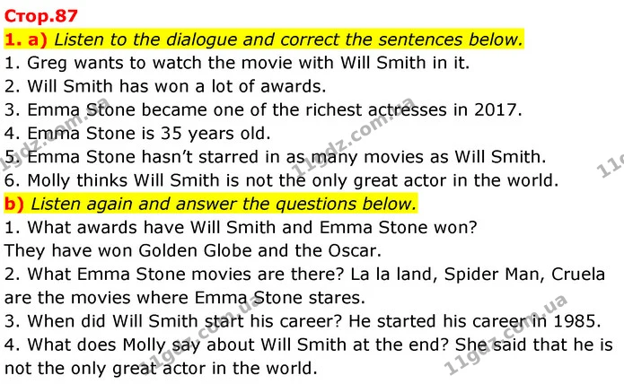 1. a) Listen to the dialogue and correct the sentences below. — ГДЗ Робочий зошит Англійська мова 7 клас Карпюк