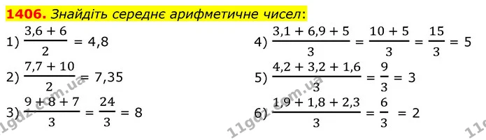 1406. Знайдіть середнє арифметичне чисел: — ГДЗ Математика 5 клас Тарасенкова 2022