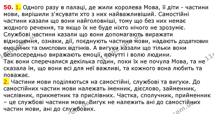 50. 1. Одного разу в палаці, де жили королева Мова, її діти - частини мови, вирішили з'ясувати хто з них найважливіший. Самостійні — ГДЗ Українська мова 5 клас Єрмоленко 2018
