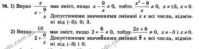 16. При яких значеннях змінної має зміст вираз: — ГДЗ Алгебра 8 клас Мерзляк, Полонський 2021