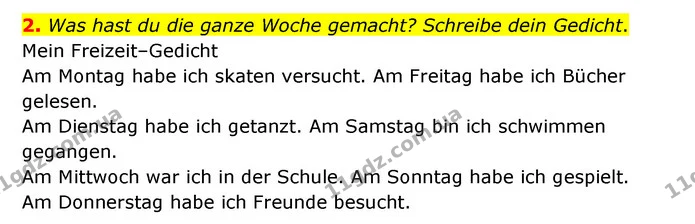2. Was hast du die ganze Woche gemacht? Schreibe dein Gedicht. — ГДЗ Німецька мова 6 клас Сотникова 2 рік (2023)