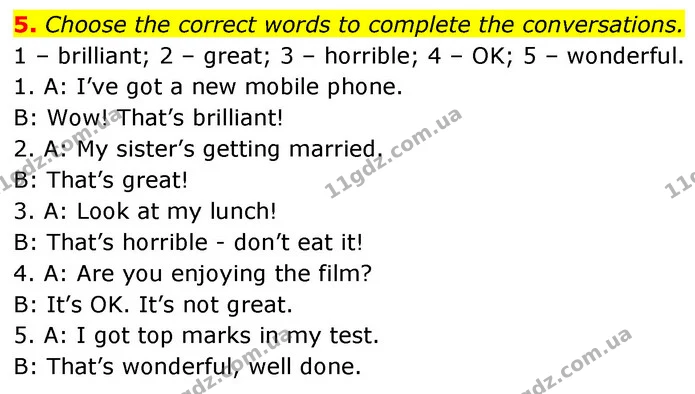 5. Choose the correct words to complete the conversations. — ГДЗ Англійська мова 6 клас Коста (Prepare 6)