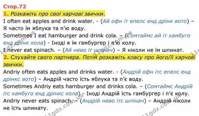 1. Розкажіть про свої харчові звички. — ГДЗ Англійська мова 4 клас Карпюк НУШ