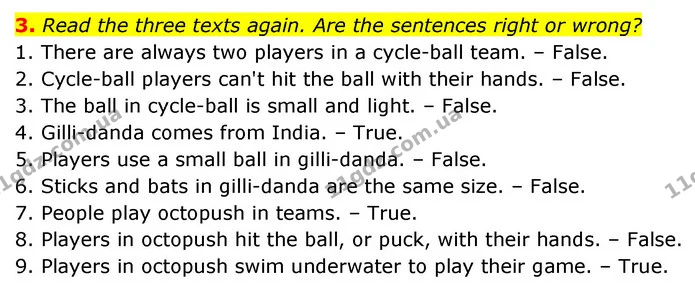 3. Read the three texts again. Are the sentences right or wrong? — ГДЗ Англійська мова 6 клас Коста (Prepare 6)