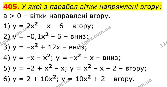 405. У якої з парабол вітки напрямлені вгору: — ГДЗ Алгебра 9 клас Тарасенкова