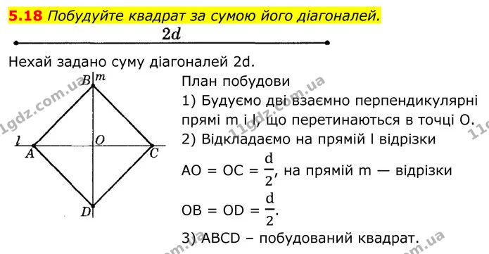 5.18 Побудуйте квадрат за сумою його діагоналей. — ГДЗ Геометрія 8 клас Істер