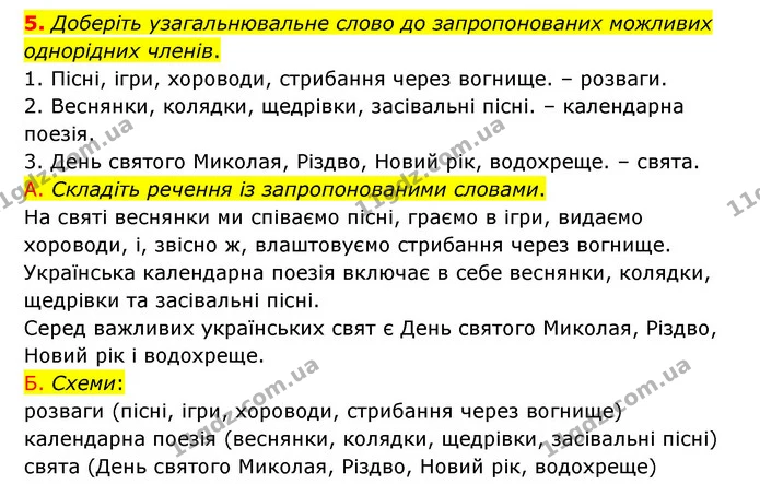 5. Доберіть узагальнювальне слово до запропонованих можливих однорідних членів. — ГДЗ Українська мова 8 клас Авраменко (поглиблений)
