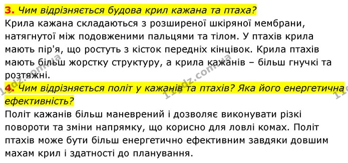 3. Чим відрізняється будова крил кажана та птаха? — ГДЗ Біологія 7 клас Тагліна