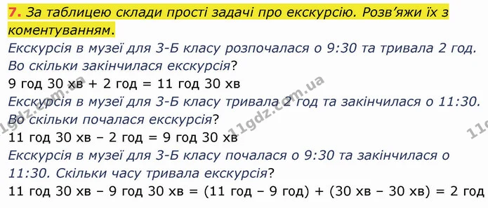 7. За таблицею склади прості задачі про екскурсію. Розв’яжи їх з коментуванням. — ГДЗ Математика 3 клас Логачевська 1-2 ч.