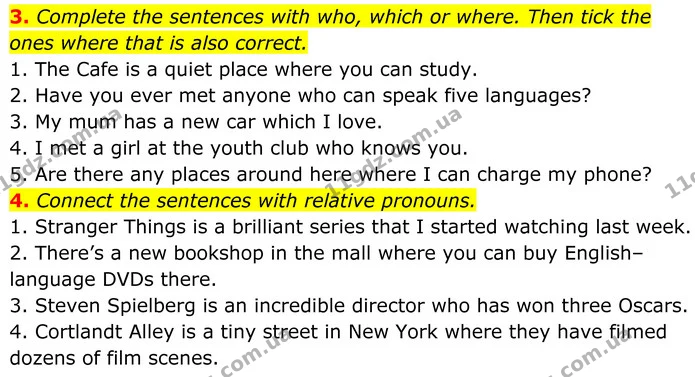 3. Complete the sentences with who, which or where. Then tick the ones where that is also correct. — ГДЗ Англійська мова 8 клас Стайрінг (Prepare)