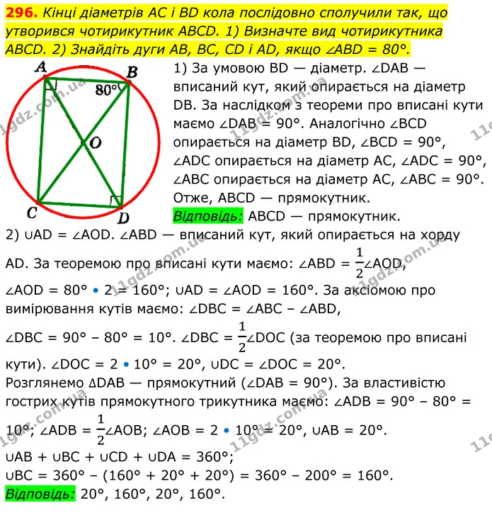 296. Кінці діаметрів AC і BD кола послідовно сполучили так, що — ГДЗ Геометрія 8 клас Мерзляк