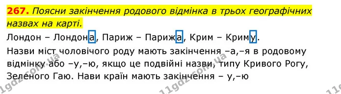 267. Поясни закінчення родового відмінка в трьох географічних — ГДЗ Українська мова 6 клас Онатій