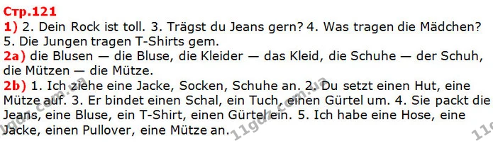 1) 2. Dein Rock ist toll. 3. Trägst du Jeans gern? 4. Was tragen die Mädchen? 5. Die Jungen tragen T-Shirts gem. — ГДЗ Німецька мова 5 клас Сидоренко 2018
