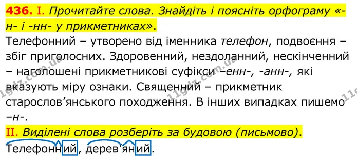 436. І. Прочитайте слова. Знайдіть і поясніть орфограму «-н- і -нн- у прикметниках». — ГДЗ Українська мова 6 клас Заболотний 2020