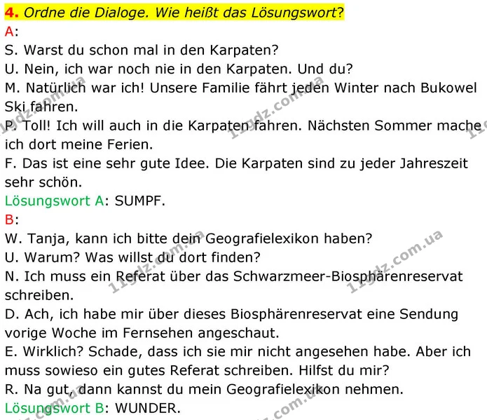 4. Ordne die Dialoge. Wie heißt das Lösungswort? — ГДЗ робочий зошит Німецька мова 8 клас Басай