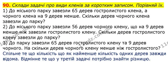 90. Склади задачі про види кленів за коротким записом. Порівняй їх. — ГДЗ Математика 3 клас Лишенко (1, 2 частина)