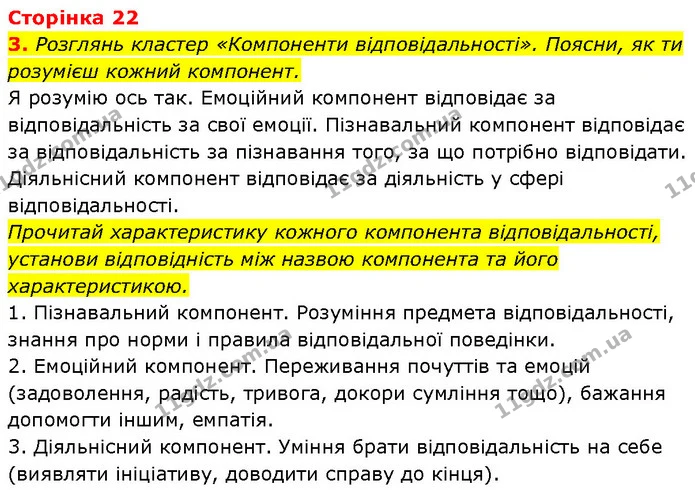 3. Розглянь кластер «Компоненти відповідальності». Поясни, як ти розумієш кожний компонент. — ГДЗ Етика 6 клас Давидюк