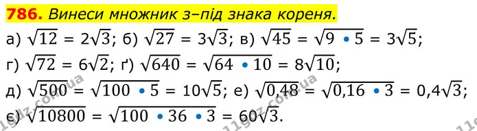 786. Винеси множник з–під знака кореня. — ГДЗ Алгебра 8 клас Бевз