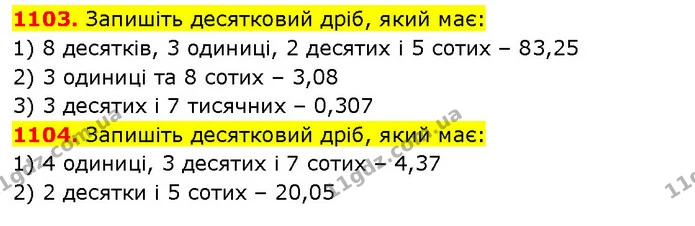 1103. Запишіть десятковий дріб, який має: — ГДЗ Математика 5 клас Кравчук