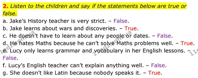 2. Listen to the children and say if the statements below are true or false. — ГДЗ Англійська мова 6 клас Карпюк 2023