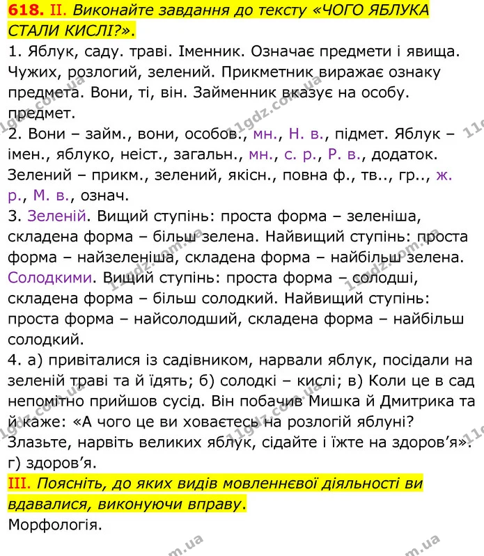 618. ІІ. Виконайте завдання до тексту «ЧОГО ЯБЛУКА СТАЛИ КИСЛІ?». — ГДЗ Українська мова 6 клас Заболотний 2020