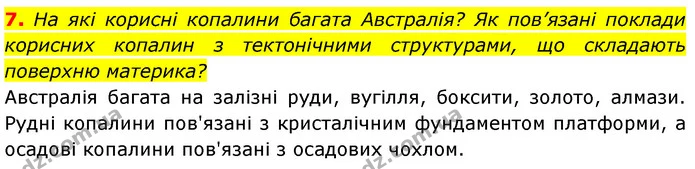 7. На які корисні копалини багата Австралія? Як пов’язані поклади корисних копалин з тектонічними структурами, що складають поверхню — ГДЗ Географія 7 клас Безуглий