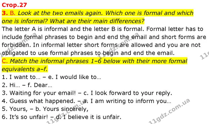 3. B. Look at the two emails again. Which one is formal and which — ГДЗ Англійська мова 7 клас Мітчелл