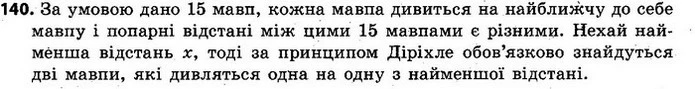 140. На дереві сидять 15 мавп так, що попарні відстані між ними є різними. Кожна мавпа дивиться на найближчу до себе мавпу. Доведіть — ГДЗ Алгебра 7 клас Кравчук 2015