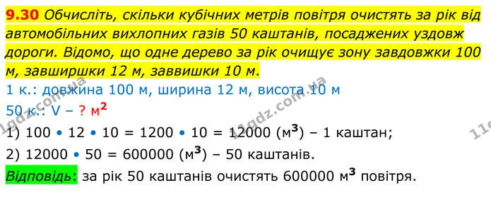 9.30 Обчисліть, скільки кубічних метрів повітря очистять за рік від автомобільних вихлопних газів 50 каштанів, посаджених уздовж — ГДЗ Геометрія 8 клас Істер