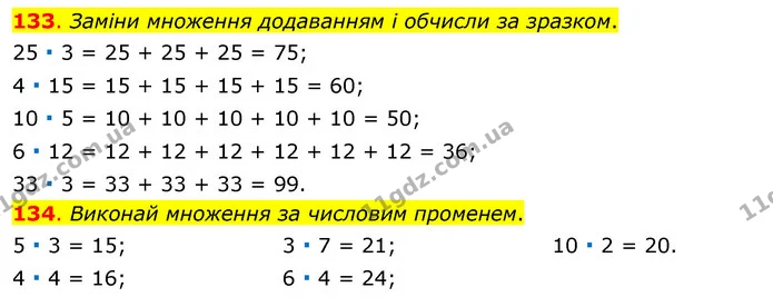 133. Заміни множення додаванням і обчисли за зразком. — ГДЗ Математика 3 клас Бевз 1 частина
