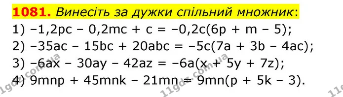 1081. Винесіть за дужки спільний множник: — ГДЗ Математика 6 клас Мерзляк 2023 1-2 ч.