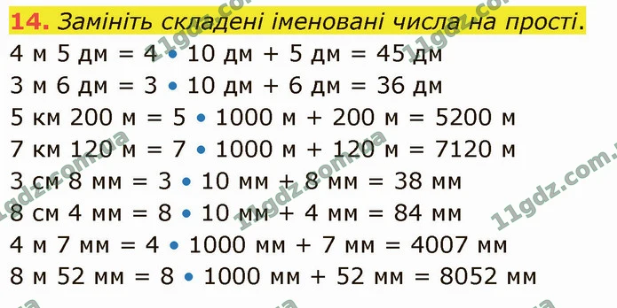 14. Замініть складені іменовані числа на прості. — ГДЗ Математика 4 клас Логачевська 1-2 ч. 2021
