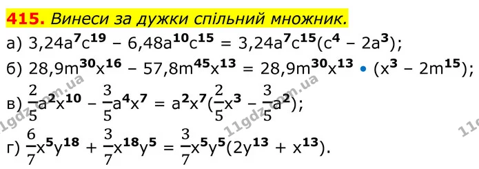 415. Винеси за дужки спільний множник. — ГДЗ Алгебра 7 клас Бевз