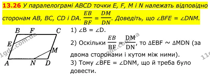 13.26 У паралелограмі ABCD точки E, F, M і N належать відповідно — ГДЗ Геометрія 8 клас Істер