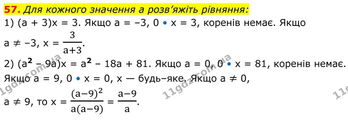 57. Для кожного значення a розв’яжіть рівняння: — ГДЗ Алгебра 8 клас Мерзляк