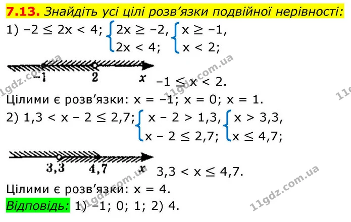 7.13. Знайдіть усі цілі розв’язки подвійної нерівності: — ГДЗ Алгебра 9 клас Істер