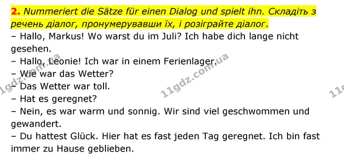 2. Nummeriert die Sätze für einen Dialog und spielt ihn. Складіть з речень діалог, пронумерувавши їх, і розіграйте діалог. — ГДЗ Робочий зошит Німецька мова 6 клас Гоголєва