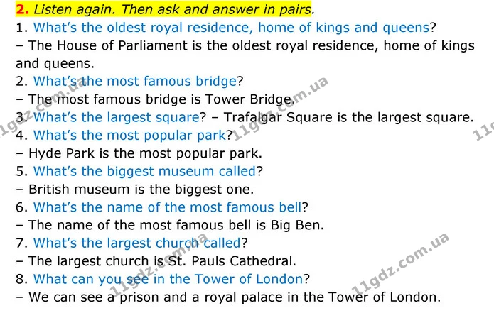 2. Listen again. Then ask and answer in pairs. — ГДЗ Англійська мова 6 клас Карпюк 2023