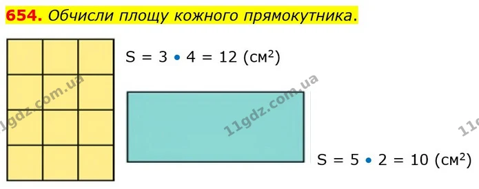 654. Обчисли площу кожного прямокутника. — ГДЗ Математика 4 клас Лишенко 1-2 ч.